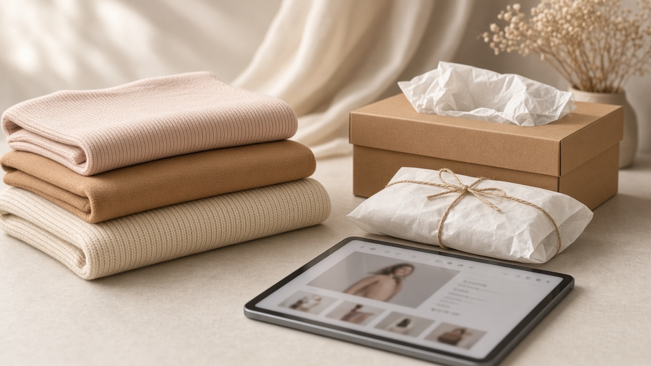 Fashion products and packaging for a Shopify store portfolio example